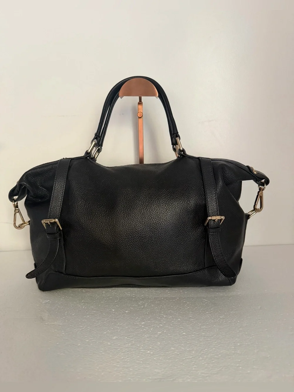 Ora Delphine Adele Satchel in black pebbled leather
